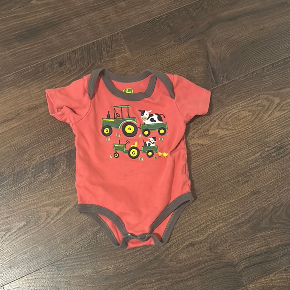 John Deere Coral and Green Kids Short Sleeve Tee